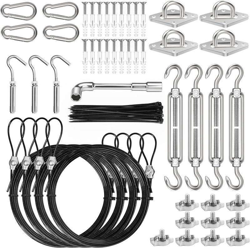 Btvsd 4 PCS 10ft Sun Shade Sail Hardware Kit, 304 Stainless Steel Cable Wire with Nylon Coating - for Rectangle Triangle Square Shade Sail Installation, Outdoor Garden Patio - Image 1